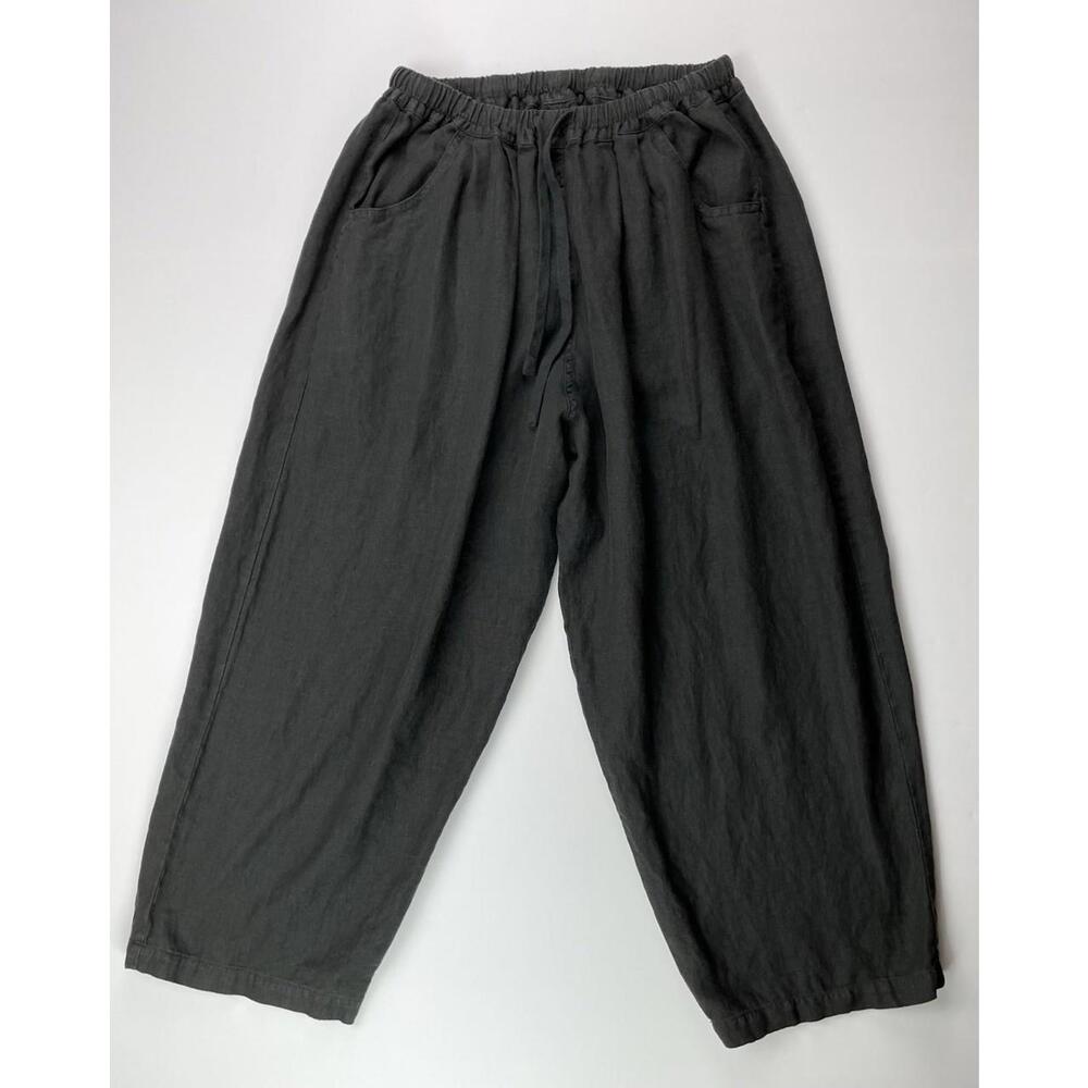 Relaxed Elastic-Waist Black Linen Blend Pants